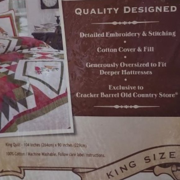SOLDCracker Barrel Vtg Cardinal Redwood King Quilt 2 Standard Shams NWT RARE-HTF - Picture 5 of 11